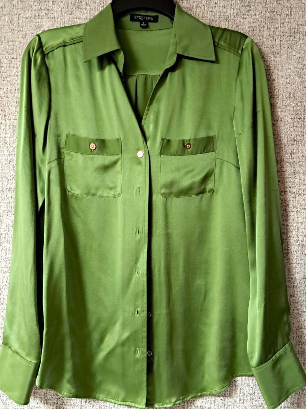 100% SILK LADIES BUTTON UP BLOUSE ETCETERA SIZE SMALL LONG SLEEVE